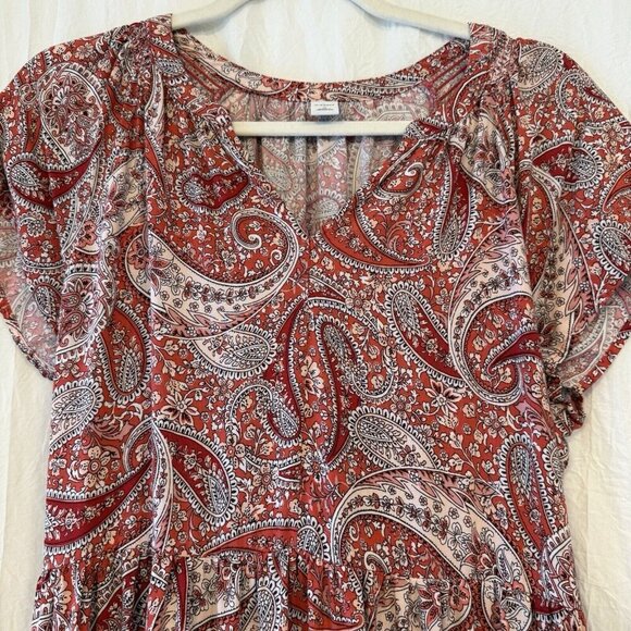 Old Navy Waist-Defined Maxi Dress Med Tiered Hem Paisley Floral Peasant Coquette - Picture 4 of 12